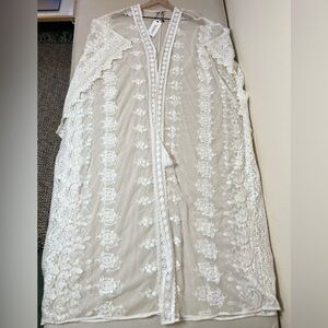 NWT Pia Rossini Maxi Cover Up - Women's One Size White - Duster Kimono Boho